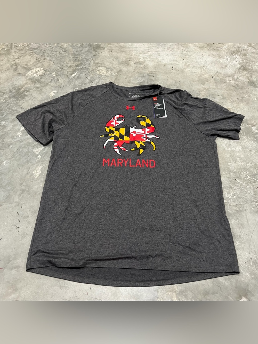 Under Armour Gray Maryland State Flag Crab Graphic Tech Tee Shirt Men’s Size 2XL